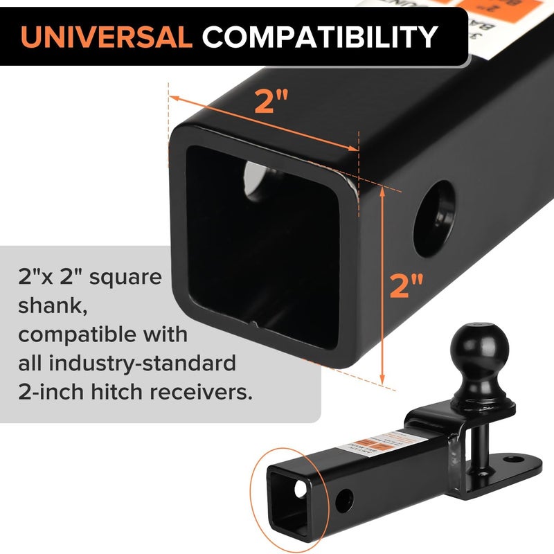 Donext ATV/UTV Trailer Hitch, Towing Ball Mounts with 2" Ball, Tow Hitch with Pin and Clip, Fits 2-Inch Receiver, Black - Image 4